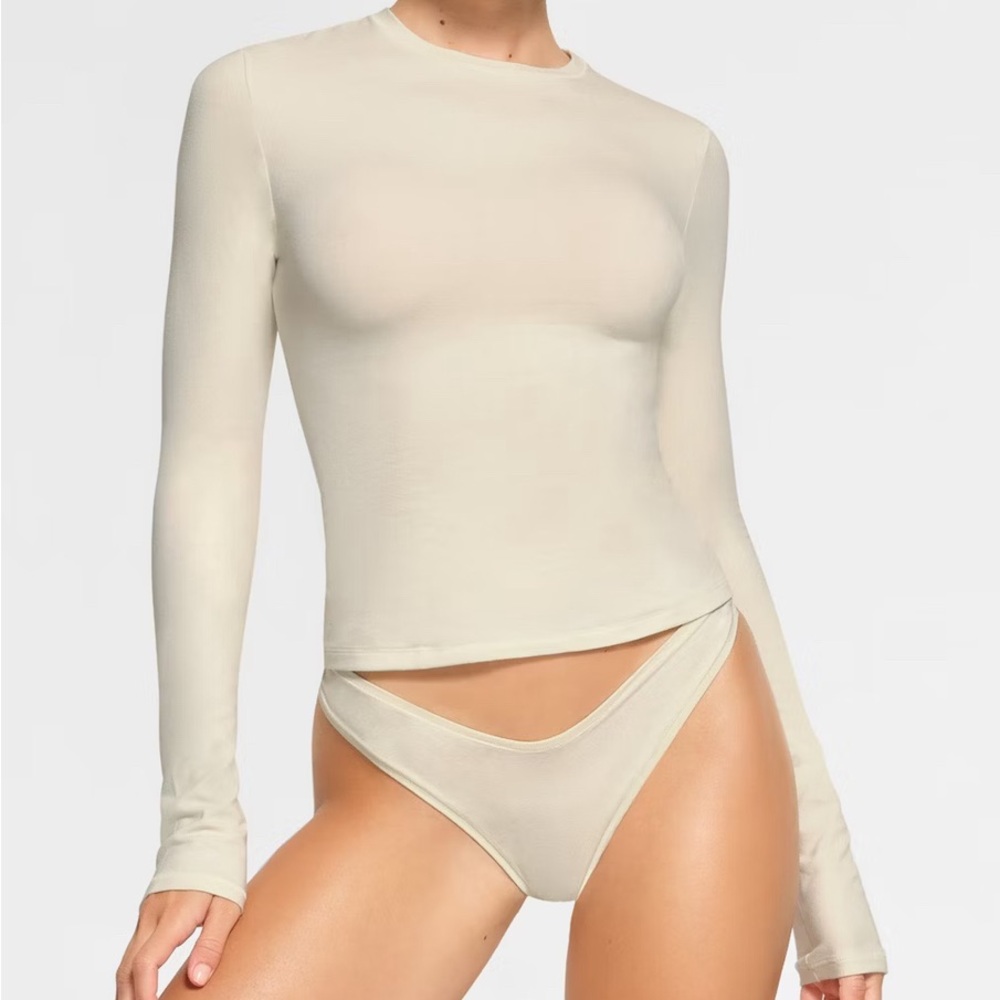 Skims Long Sleeve Cotton Jersey Top (Bone)